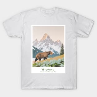 Abstract minimalist retro vintage Wyoming Grand Teton National Park Bear Poster T-Shirt